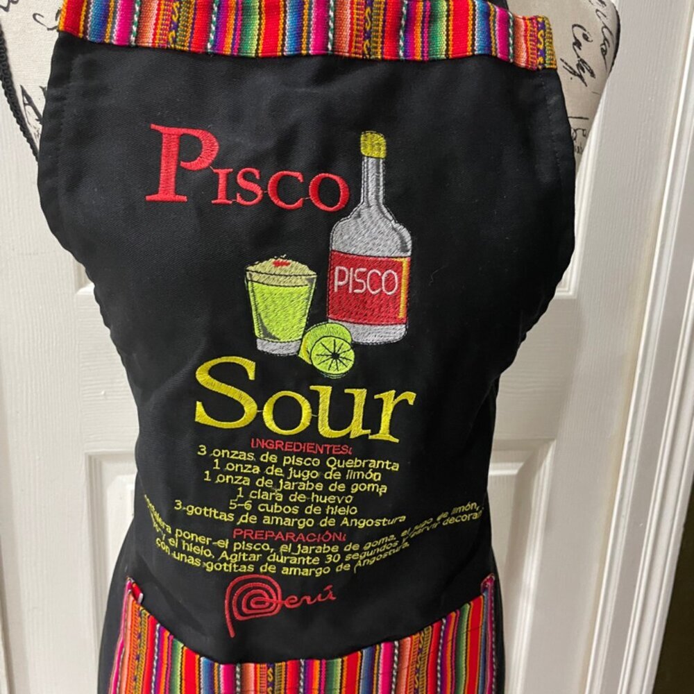 APRON PERUVIAN GRUNGE INKA WITH PISCO SOUR RECIPE ONE SIZE PERFECT GIFT - Picture 3 of 8